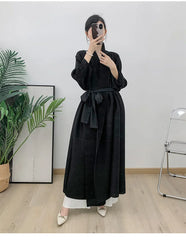 Couture Plissé Pleated Belted Robe Coat