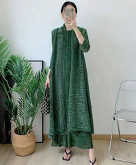 Luxury Pleats Dress & Coat Set