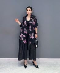 Butterfly & Floral Long Sleeve Blouse Top & Wide Leg Trousers 2-Piece Set