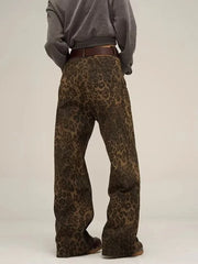HEYFANCYSTYLE Vintage Leopard Baggy Jeans