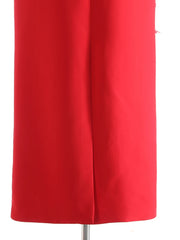 Red Floral Appliqué Midi Skirt