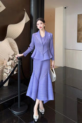 Japanese Luxe Asymmetrical Pleated Skirt Suit