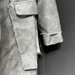 New! Men's Gray Distressed Vegan Leather Trench Coat