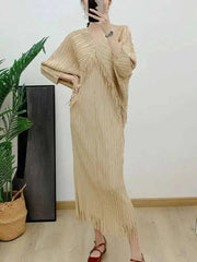 Luxury Pleated Tassel V-Neck Dress