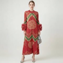 Plissé Ruffle-Sleeve Dress