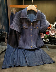 2-Piece Pleated Denim Set