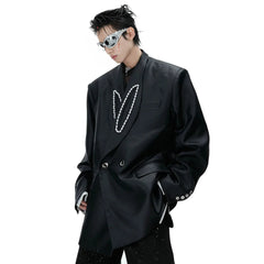 Couture Men's Faux Leather Blazer with Pearls