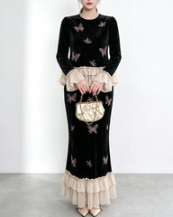  Luxury Velvet Pleated Skirt Set
