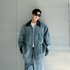 Men's Luxury Japanese Streetwear Baggy Denim 2-Piece Set