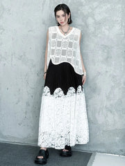 Two-Tone Pleated Lace Skirt