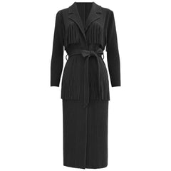 Luxe Plissé Pleated Tassel Long Coat