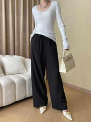 Luxury Elastic Waist Trousers Wide Leg Elegance