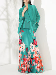 Truly Pleated 2-Piece Long Skirt & Coat Set