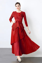 Elegant Plisse Blouse & Skirt Set