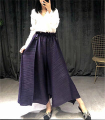 Women's Pleated Wide Leg Elastic Waistband Trousers