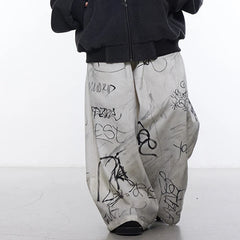 Men's Streetwear Oversized Beige Graffiti Wide Leg Trousers