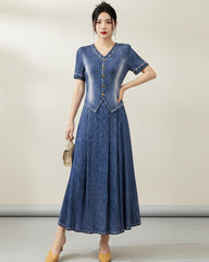 Luxury Denim Plissé Skirt Set