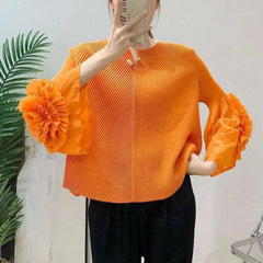 Luxury Pleated Ruffle Cuff Blouse