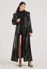 Full-Length Black Patent Vegan Leather Trench Coat