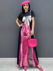 HEYFANCYSTYLE Bow Print Beaded Handmade Dress