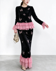  Luxury Velvet Pleated Skirt Set