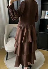 Pleated Lantern Sleeve Ruffle Dress