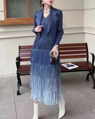 Pleated Fringe Dress & Blazer Set