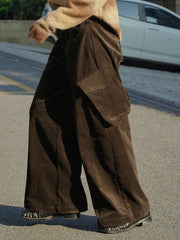 Women's High Rise Corduroy Cargo Wide-Leg Pants