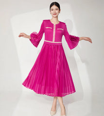 Elegant Ruffle Bell Sleeve Pleated Dress