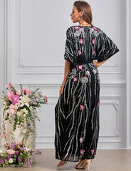 Sequin Floral Batwing Midi Dress Luxe