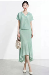 Asymmetric Ruffled Plisse Skirt