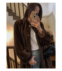 Women's Cozy Luxury Brown Faux Mink Fur Coat