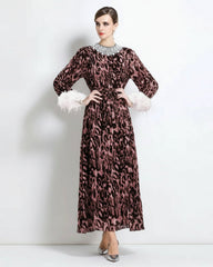 Luxury Animal Print Pleated Dress