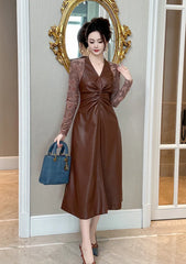 Couture Faux Leather Midi Dress - Long Sleeve