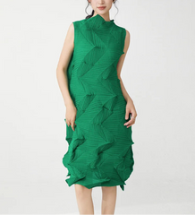 Plissé Sleeveless Above-Knee Dress