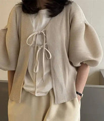 Luxury Tie-Front Plisse Top