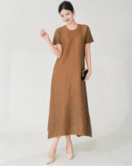 Asymmetric Short Sleeve Pleated Dress
