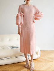 Luxury Puff Sleeve Pleats Dress
