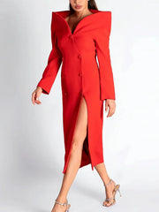 Luxury High Collar Slit Dress