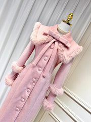 Women's Luxe Pink Wool-Blend Long Coat