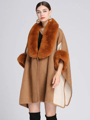 Women's Plush Faux Fur Woolen Cloak Coat