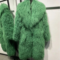 100% Real Curly Shearling Fur Long Coat