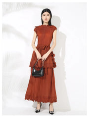 Truly Sleeveless Chiffon Plissé Pleated Dress