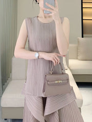 Pleated Plissé Tank Top & Pants Set