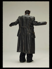 Men's Black Vegan Leather Trench Coat - Luxury Streetwear