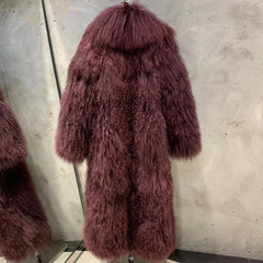 Designer Mongolian Fur Ankle-Length Overcoat