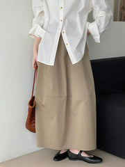 Elastic Waist Cotton Skirt - Women's Midi