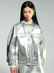 Luxurious Silver Metallic Oversized Jacket