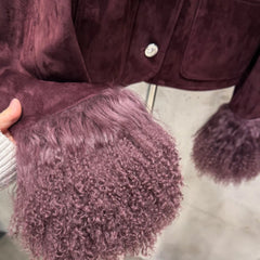 Luxury Suede Jacket with Shearling Cuffs