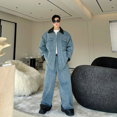 Men's Luxury Japanese Streetwear Baggy Denim 2-Piece Set